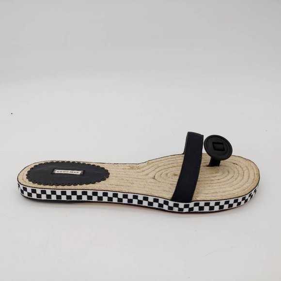 Leon Max Womens Jesting Flat Sandals Black White Checkered Button Toe Slip On 6M - Picture 1 of 10